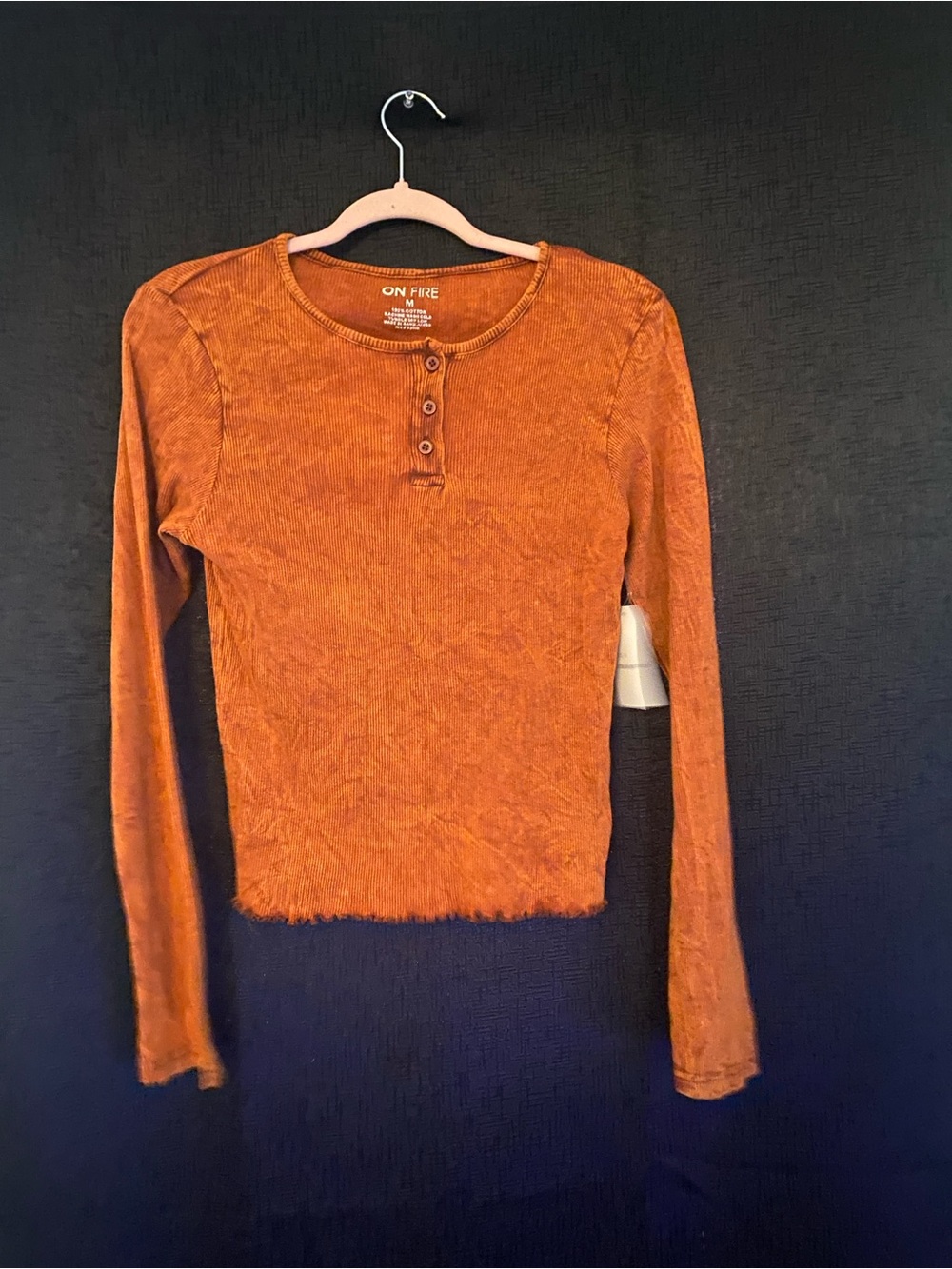 On Fire - NWT Burnt Orange Long Sleeve Henley Top size medium